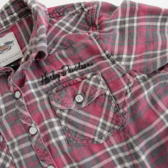 Harley-Davidson Burgundy Checker Snap Front Button Up Shirt Med - Picture 10 of 12